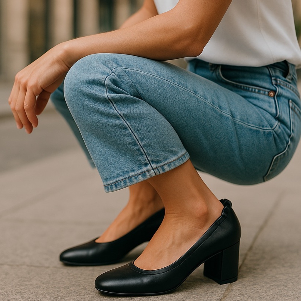Everlane The Day Black Italian Leather Block Heels | Size 7
